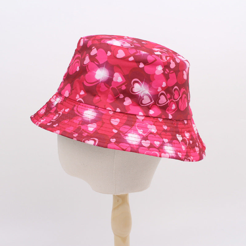 Wholesale Fisherman Hat Valentine's Day Love Printed Basin Hat All-match Casual Sunshade Double-sided Sun Hat Couple Hat