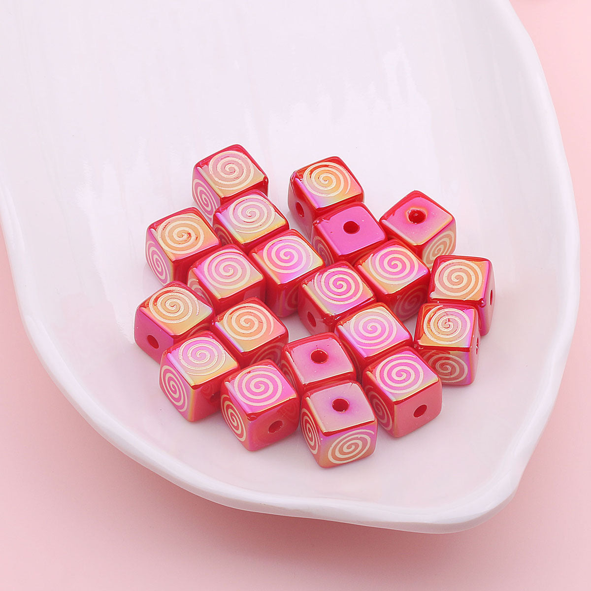 Wholesale 200pcs 16mm Christmas UV Plating Color Straight Hole Bead Square DIY Loose Beads
