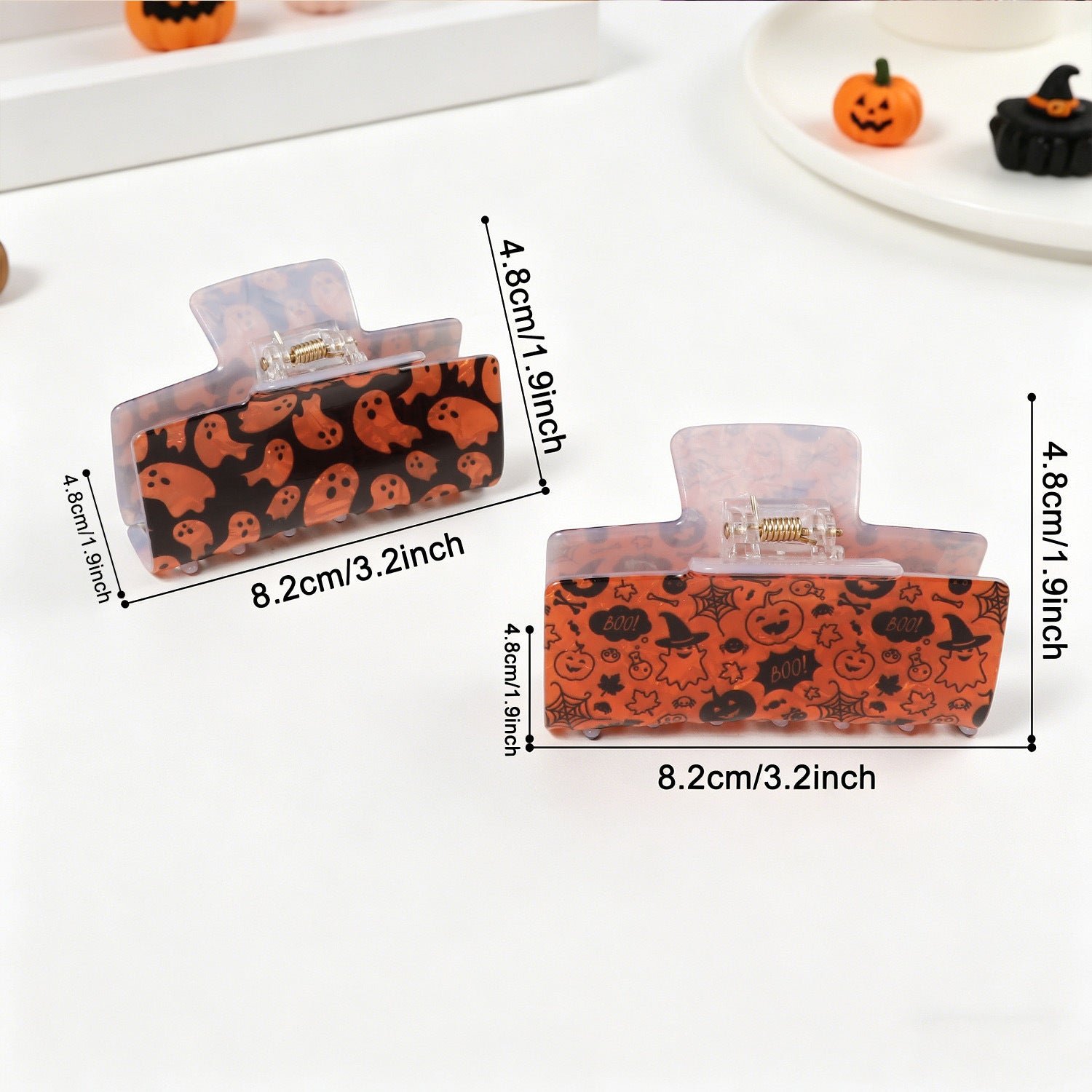 Wholesale  Ghost  Skeleton Print Acrylic Shark Clip For Women Trendy Party Hair Accessory