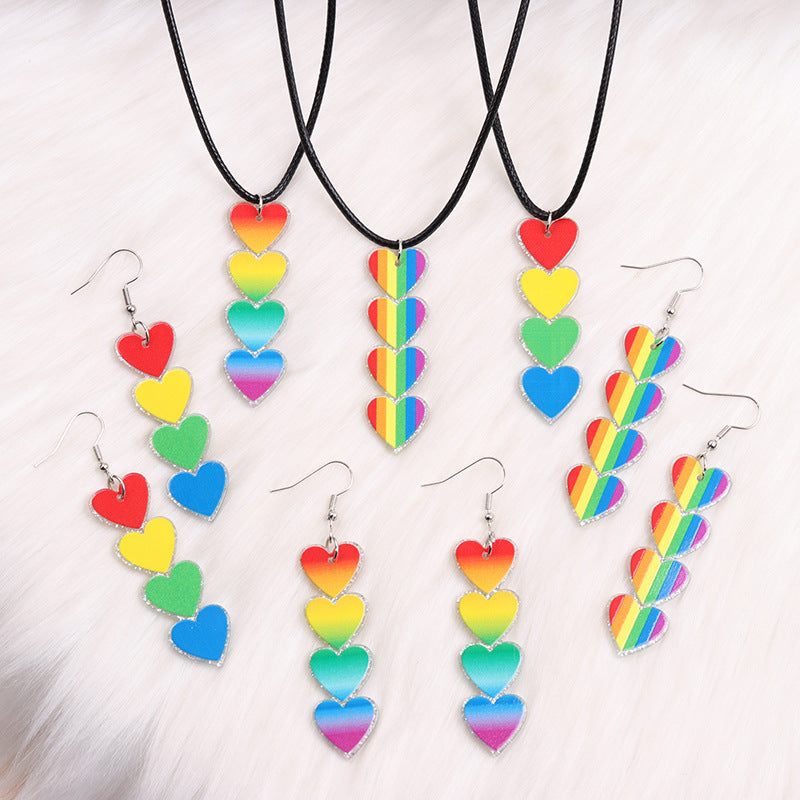 Wholesale Valentine's Day Vertical Rainbow Heart Acrylic Simple Personality Earrings