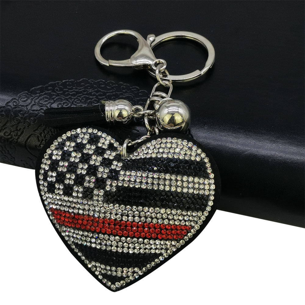 Wholesale 4pcs Velvet Diamond-Encrusted National Flag Peach Heart  Keychain