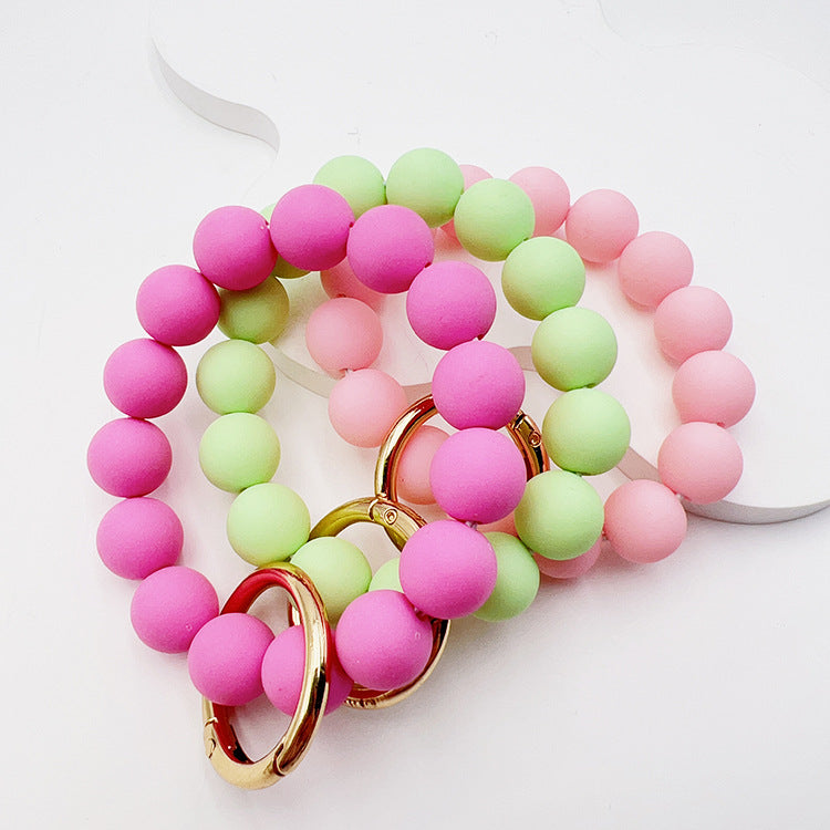 Wholesale Solid Color Silicone Handmade Beaded Wrist Keychain