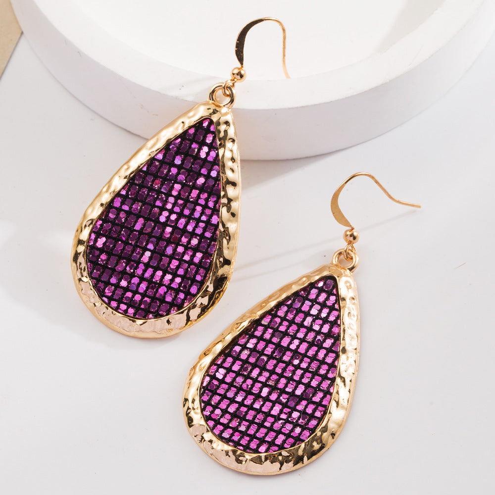 Wholesale Leather sequined teardrop earrings