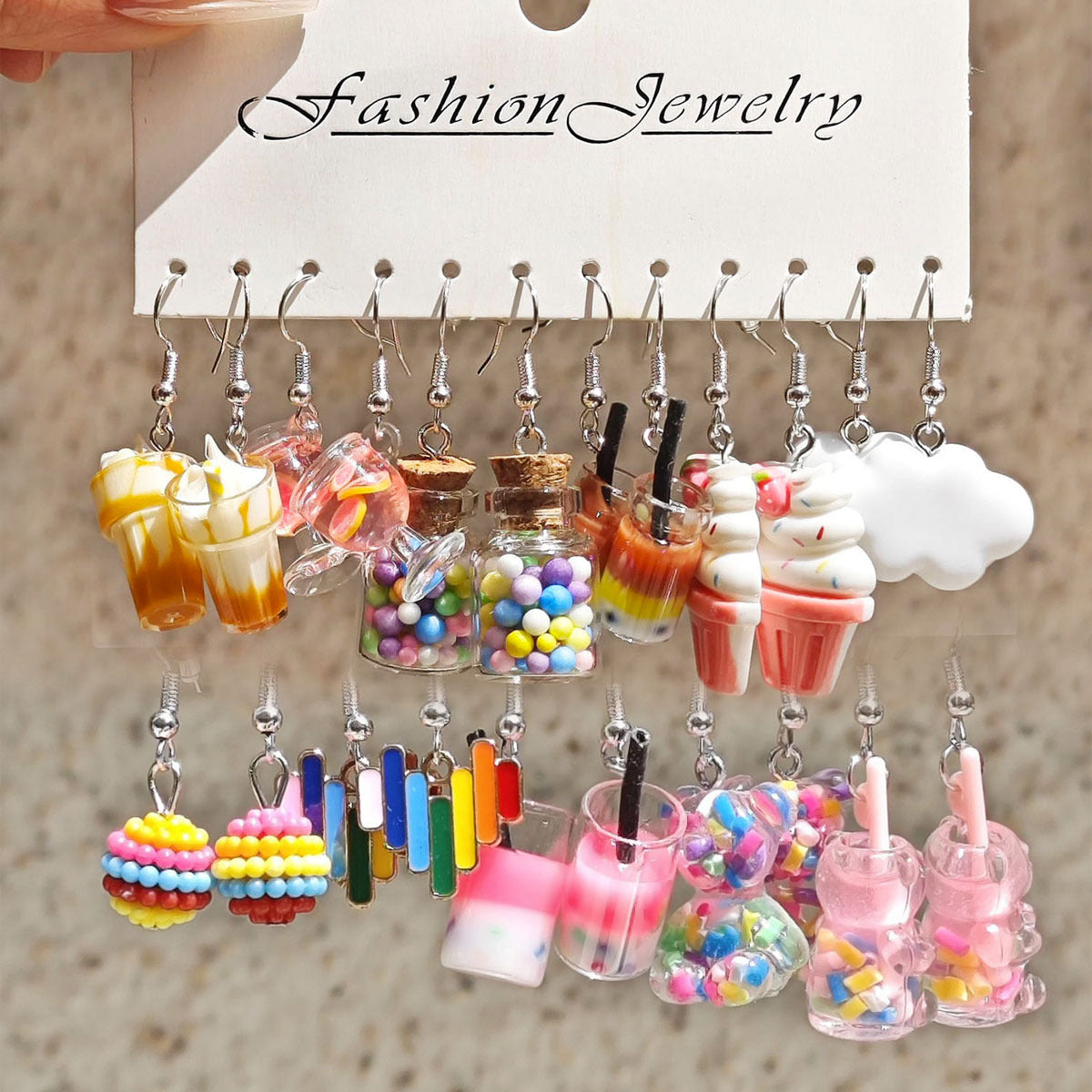 Wholesale 11pcs/set Cartoon Animal Bear Simulation Food Milk Tea Earrings