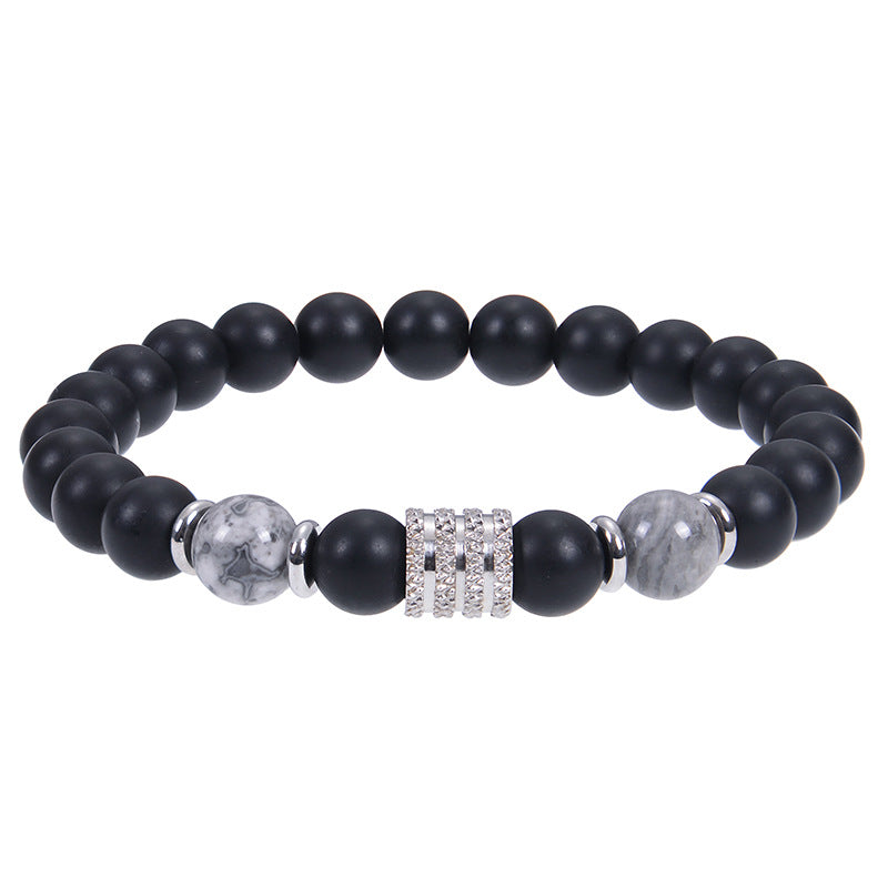 Wholesale 8mm Frosted Stone Beaded Stainless Steel Bracelet for Men