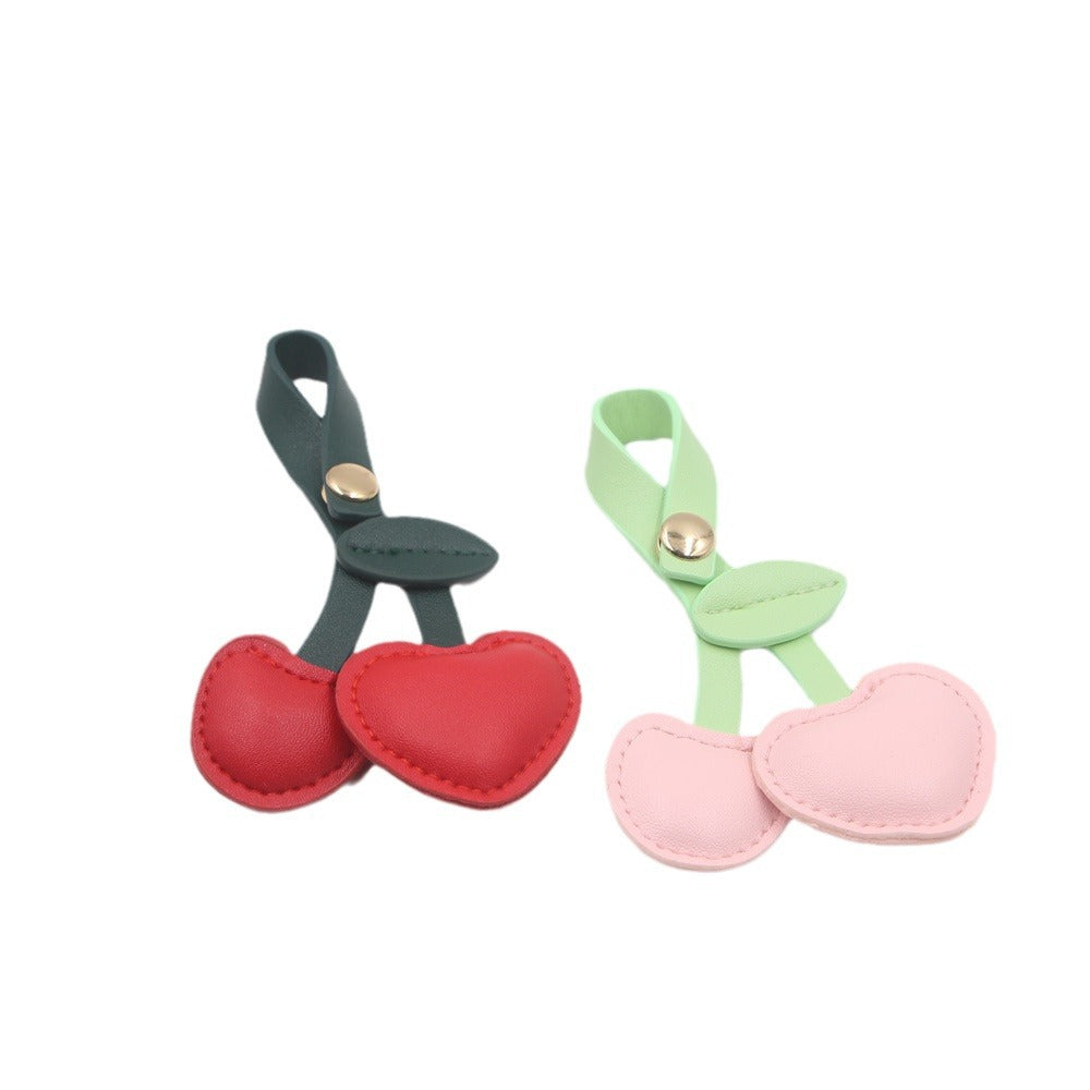 Wholesale Retro Cherry Faux Leather Bag Charm Keychain Pastoral Style Red Fruit Design Fashion Accessory Gift