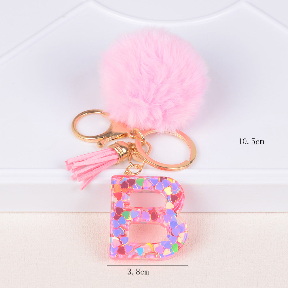 卸売人気のファーボールラブレター樹脂キーホルダー