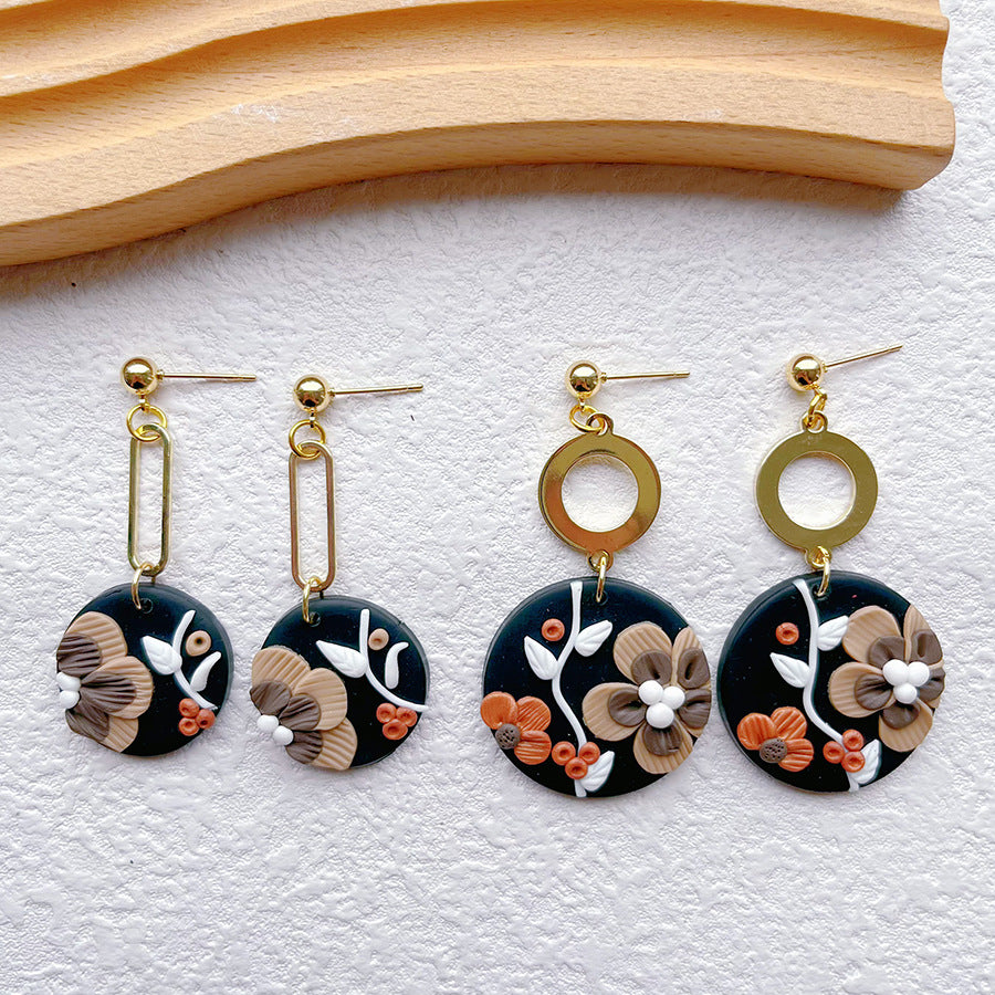 Wholesale Black printed soft ceramic geometric earrings