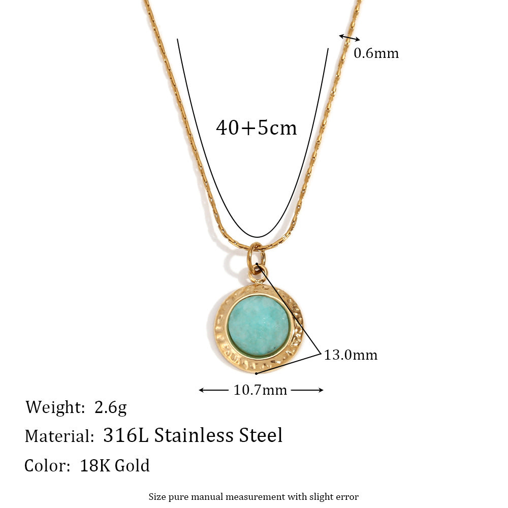 Wholesale Golden natural stone eye turquoise Stainless Steel Necklace