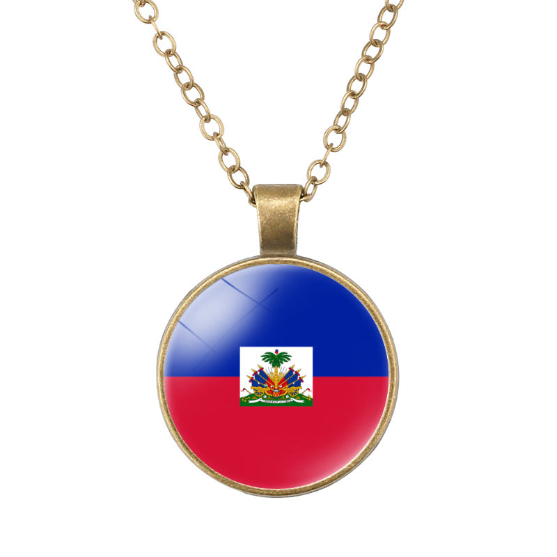 Wholesale North American National Flags Time Gem Round Retro Pendant Necklace