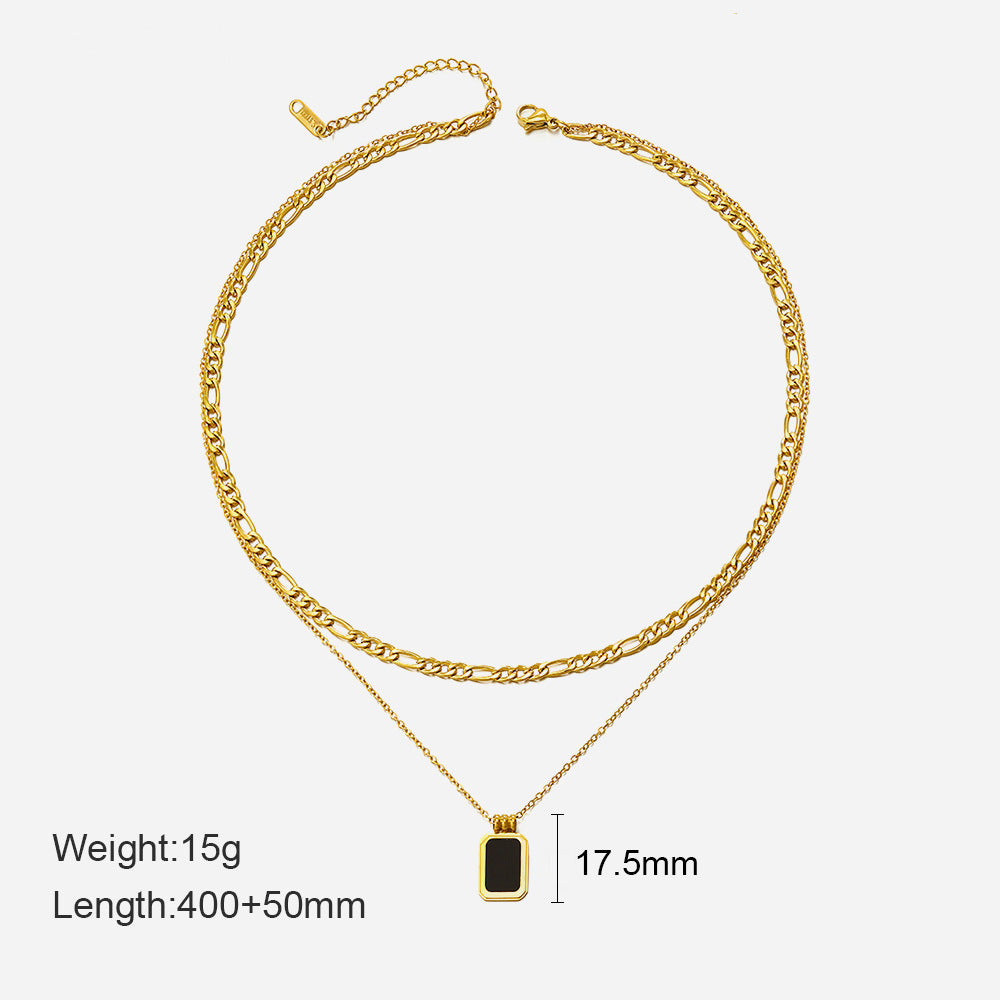 Wholesale double layer square stainless steel necklace Cuban chain