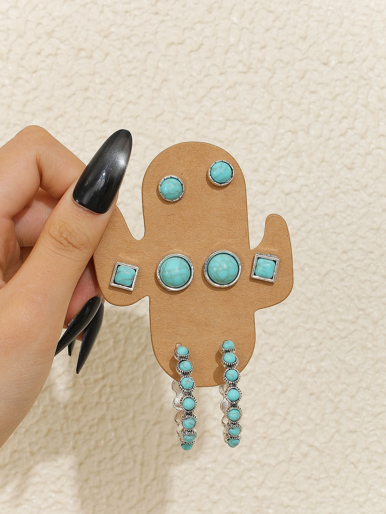 Wholesale 4 Pairs Blue Vintage Bohemian Ethnic Earrings Alloy Electroplated Stylish Jewelry Accessory For Party And Everyday Wear