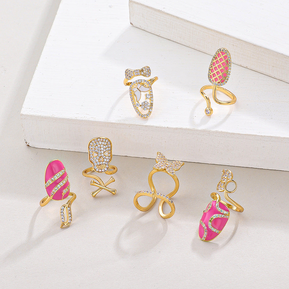 Wholesale  Geometric Diamond Opening Nail Copper Ring