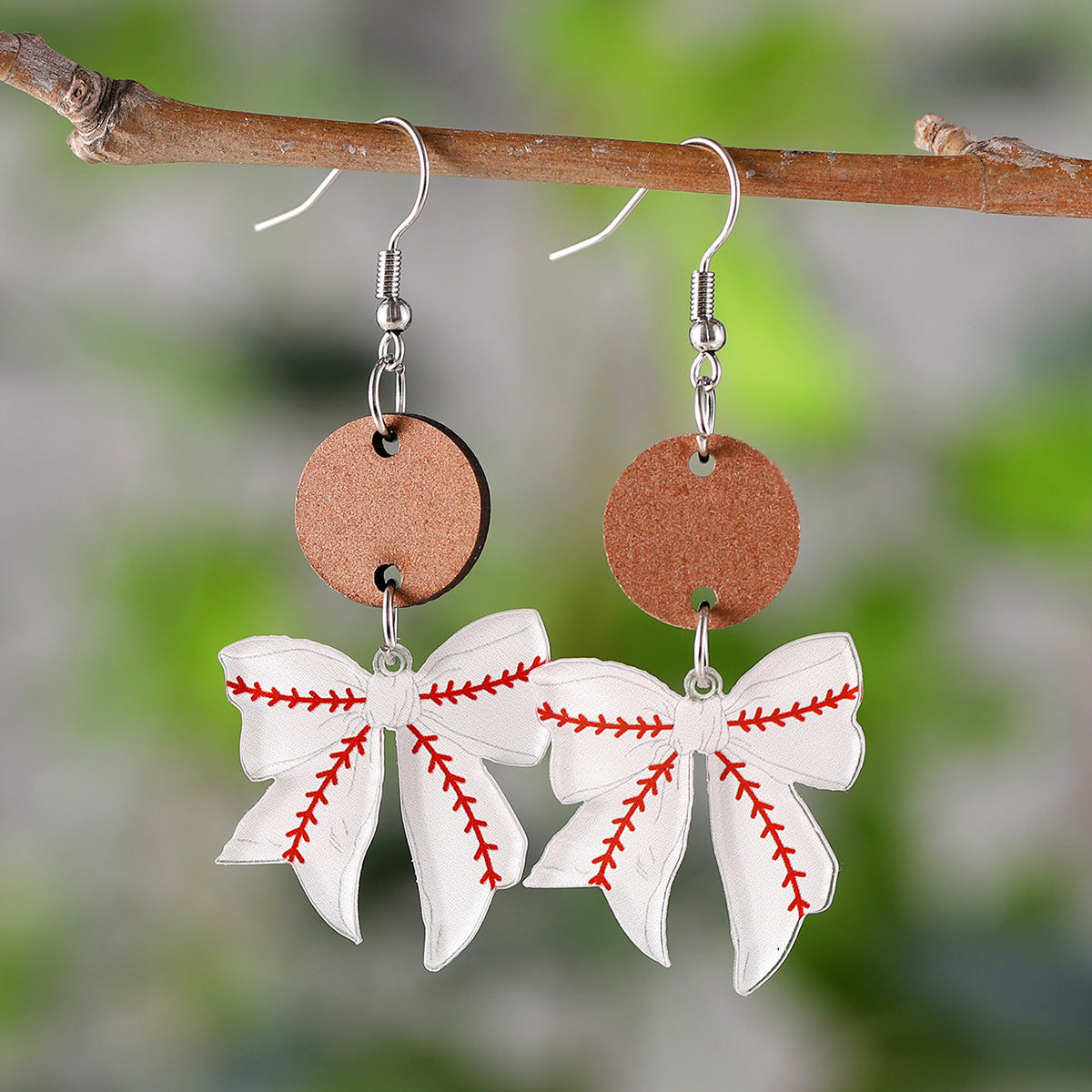 Wholesale New Sports Style Ball Bow Round Pieces Stitching Pendant Earrings Acrylic Earrings Gift