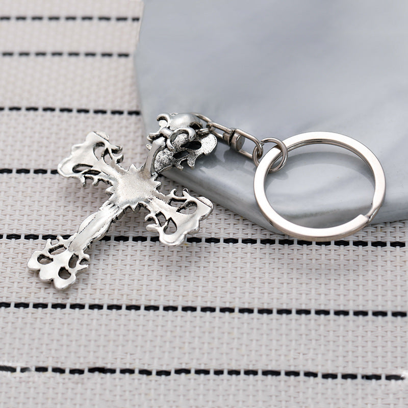 Wholesale Flame Cross Punk Retro Pendant Keychain