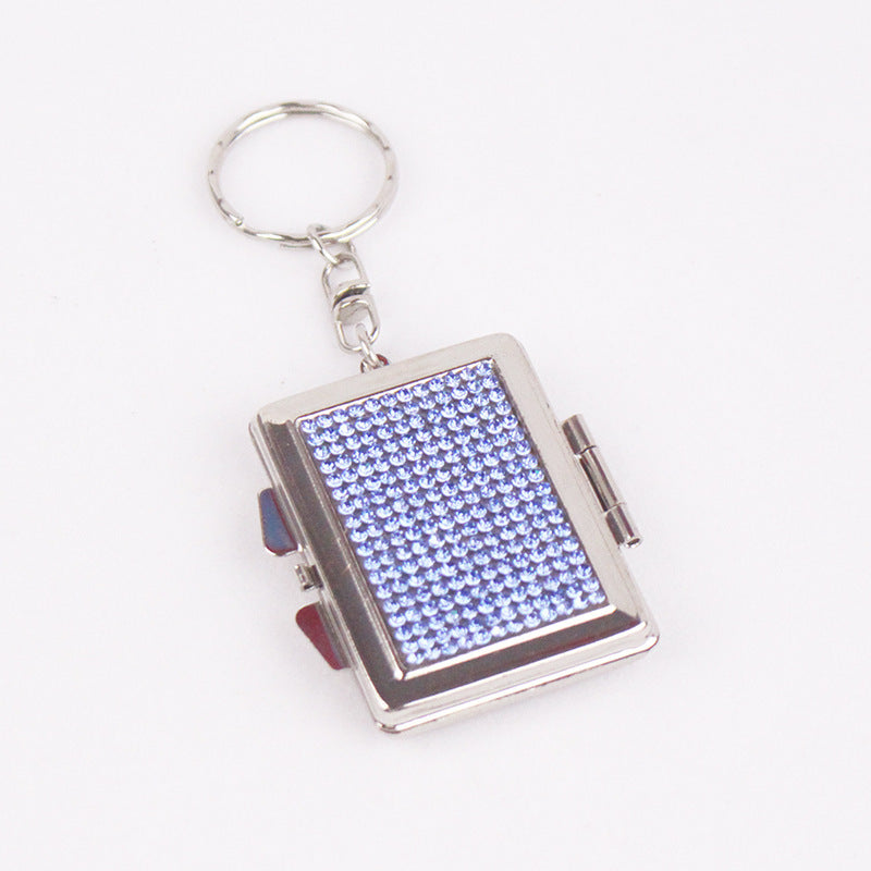 Wholesale Metal Rectangular Mirror Keychain Outdoor Easy to Carry Diamond Mini Cosmetic Mirror Pendant