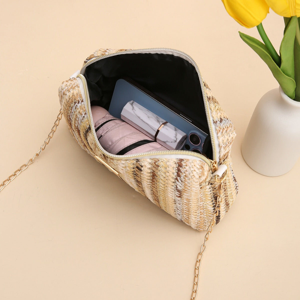Wholesale Colorful Straw All-match Crossbody Rainbow Small Square Bag