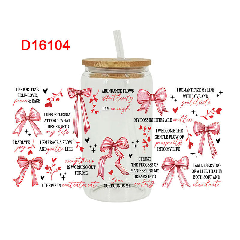 Wholesale Rainbow Bow Letter  16oz Cup UV DTF Wraps