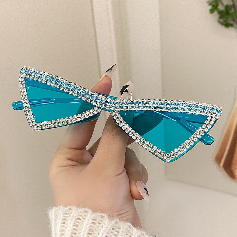 Wholesale Full Diamond Bow Colored Small Frame Birthday Letter Sunglasses