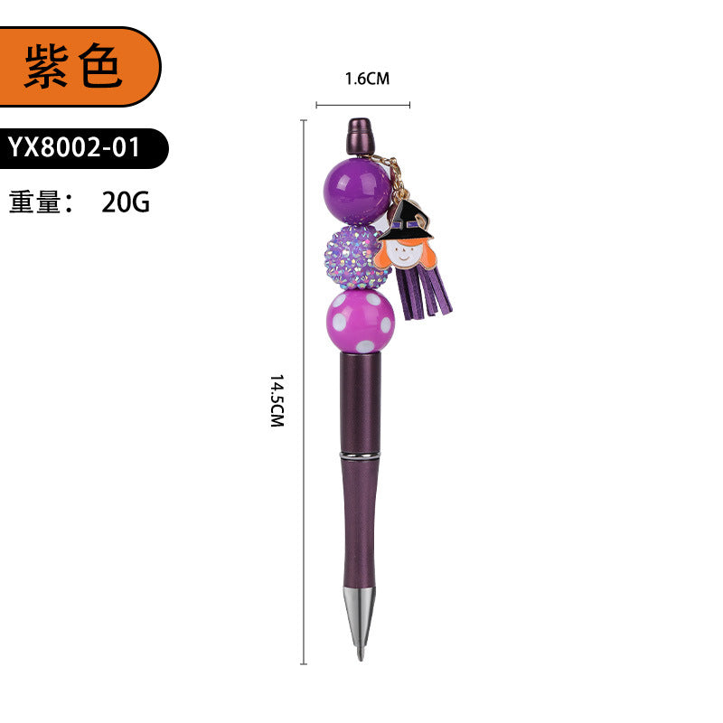 Wholesale 2pcs Beaded Pens DIY Halloween Creative Fun Rhinestone Pumpkin Skull Tassel Ballpoint Pen