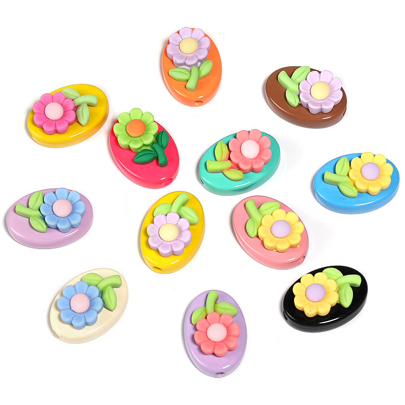 Wholesale Cute Resin Floret Oval Cartoon Flower Brand Straight Hole DIY Beads