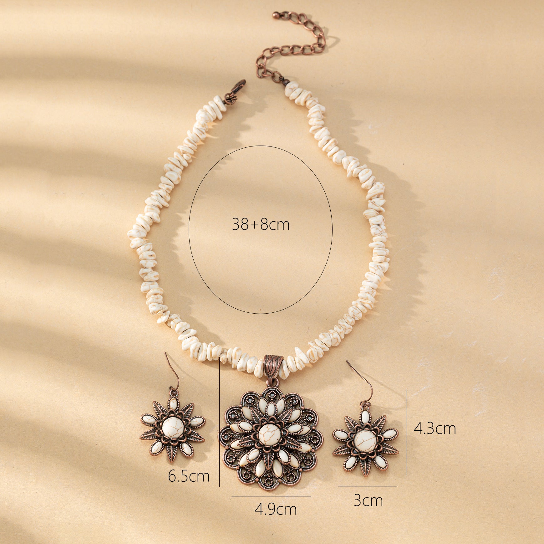 Wholesale Heavy-duty antique silver turquoise exaggerated earrings and necklace set