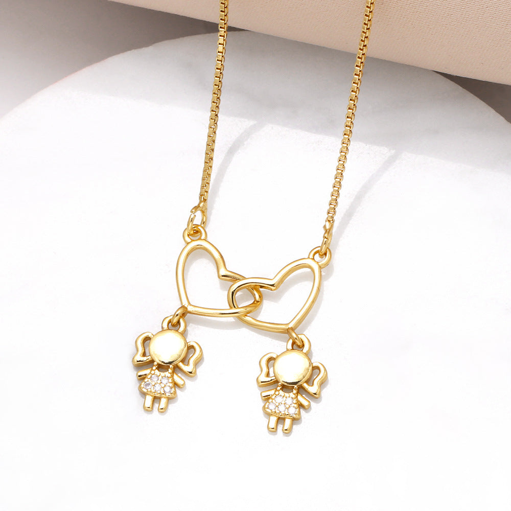 Wholesale Heart Gold-plated Zirconia Clavicle Necklace