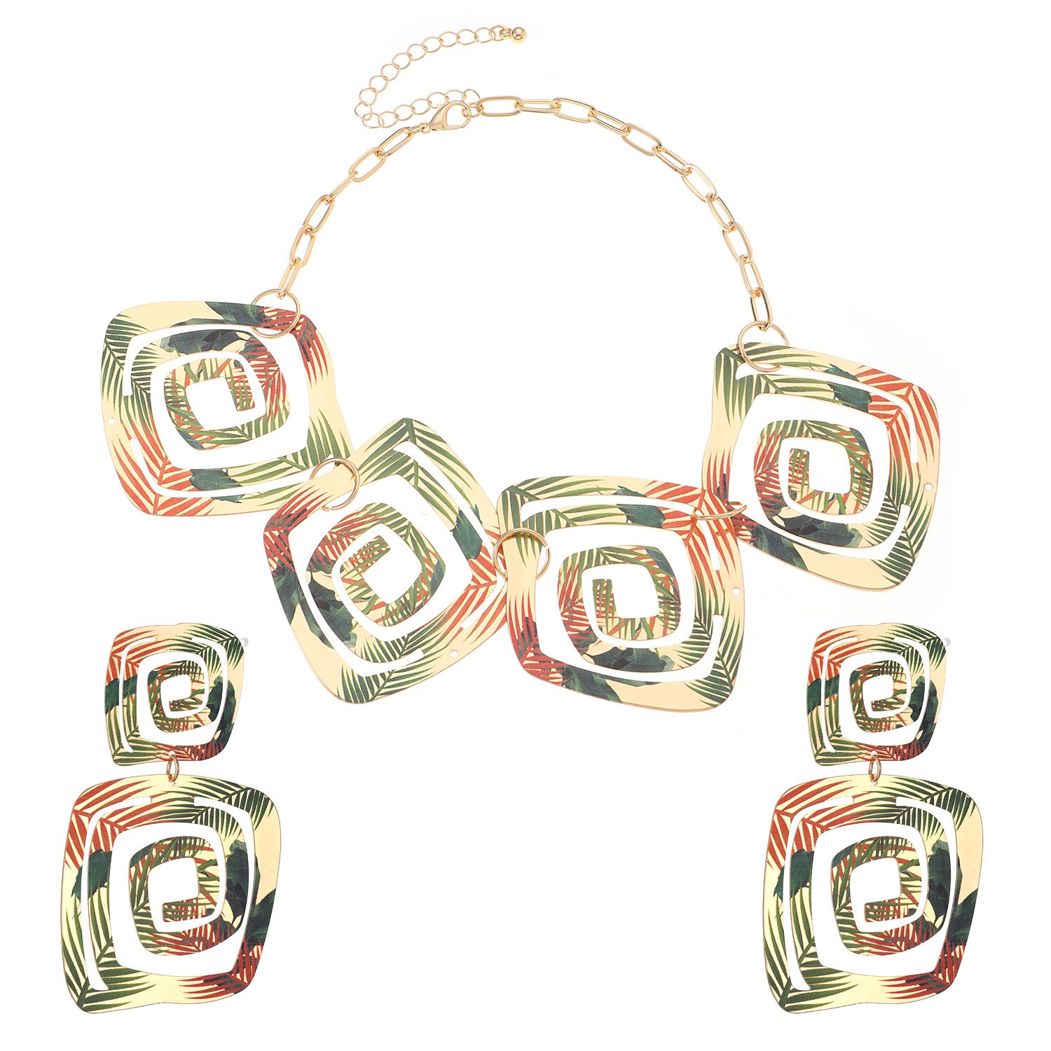 Wholesale Retro Geometric Gold Tone Alloy Earrings And Necklace Set Boho Party Jewelry For Women Gift Boutique Resale