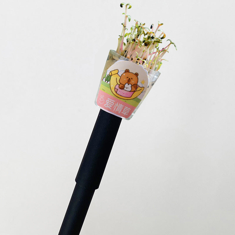 Wholesale 4pcs Creative Grass Pen Rich Flowers Black Gel Pen DIY Mini Potted Pen