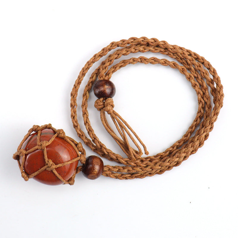 Wholesale Hot Sale New Natural Crystal Rough Stone Net Pocket Hand-woven Necklace