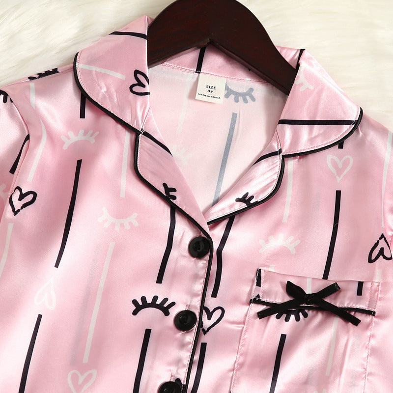 Wholesale of Long Sleeved Cardigan Imitation Silk Children's Pajama Sets