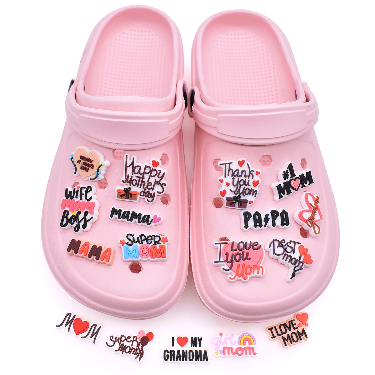 Wholesale 100PCS/PACK Mother's Day Series Silicone Shoe Floral Buckle Accessories