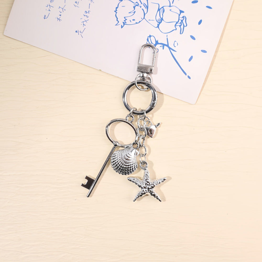 Wholesale Creative Ocean Beach Tower Shell Metal Keychain