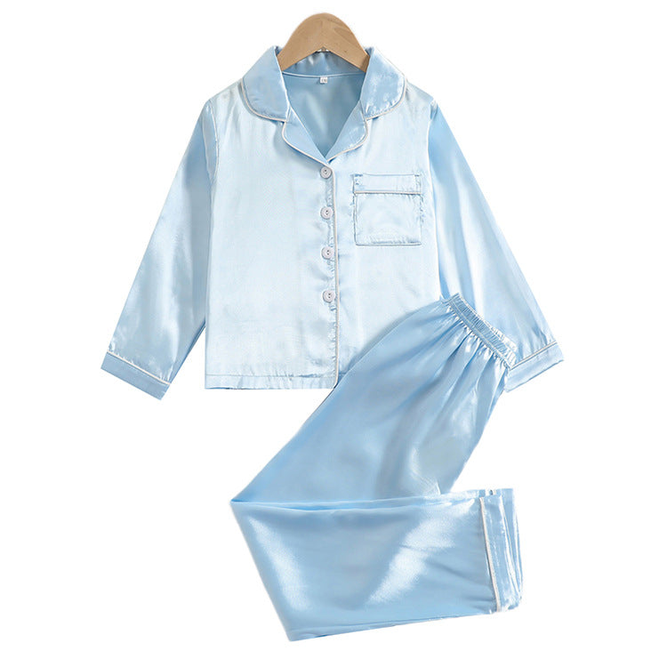 Wholesale Simulation Silk Solid Color Long Sleeved Children's Pajama Sets