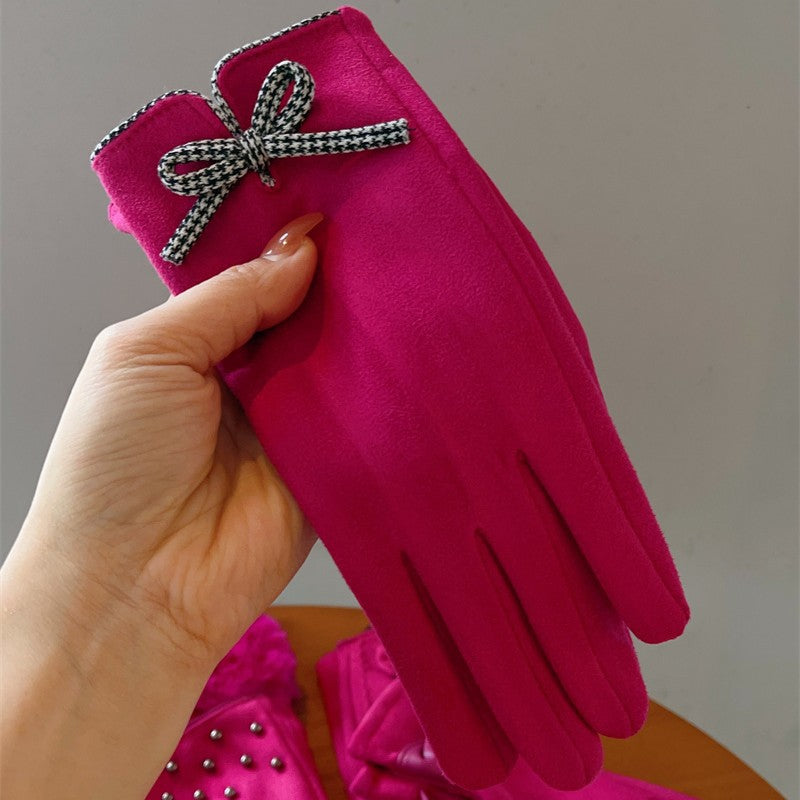 Wholesale Rose Red Series Autumn and Winter Suede Gloves