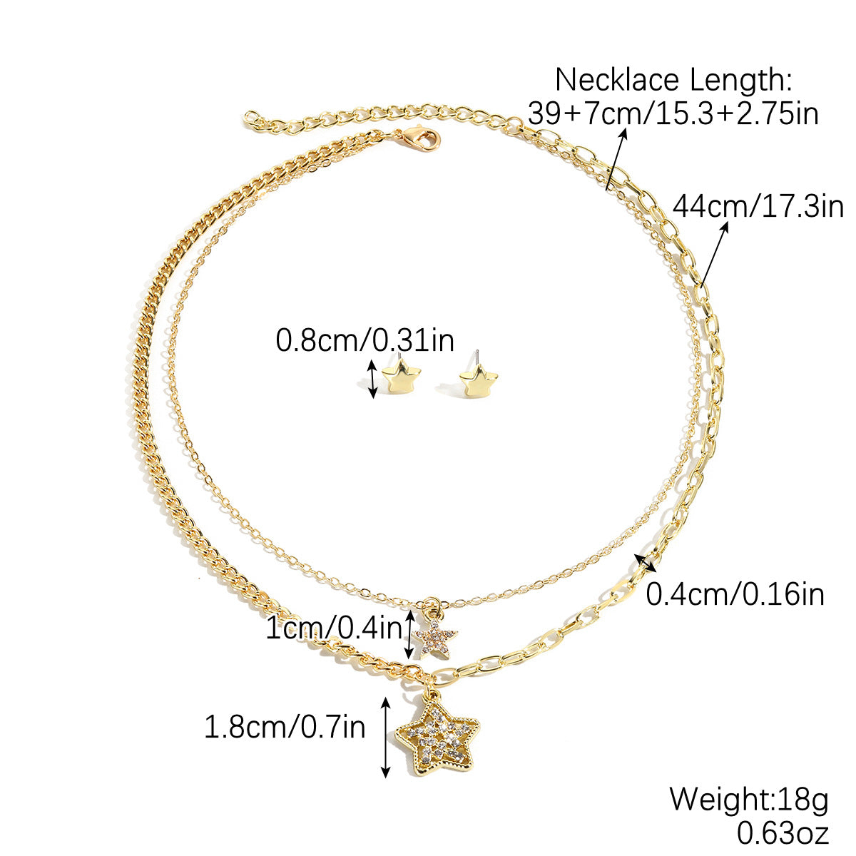 Wholesale Five-pointed Star Stacked Zircon Metal Multi-layer Necklace Jewelry Set