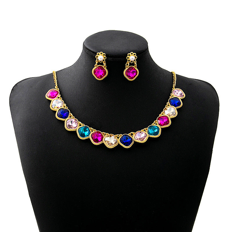 Wholesale Oval Square Jewelry Set Flowers Evening Bridal Accessories Necklace Vintage Earrings