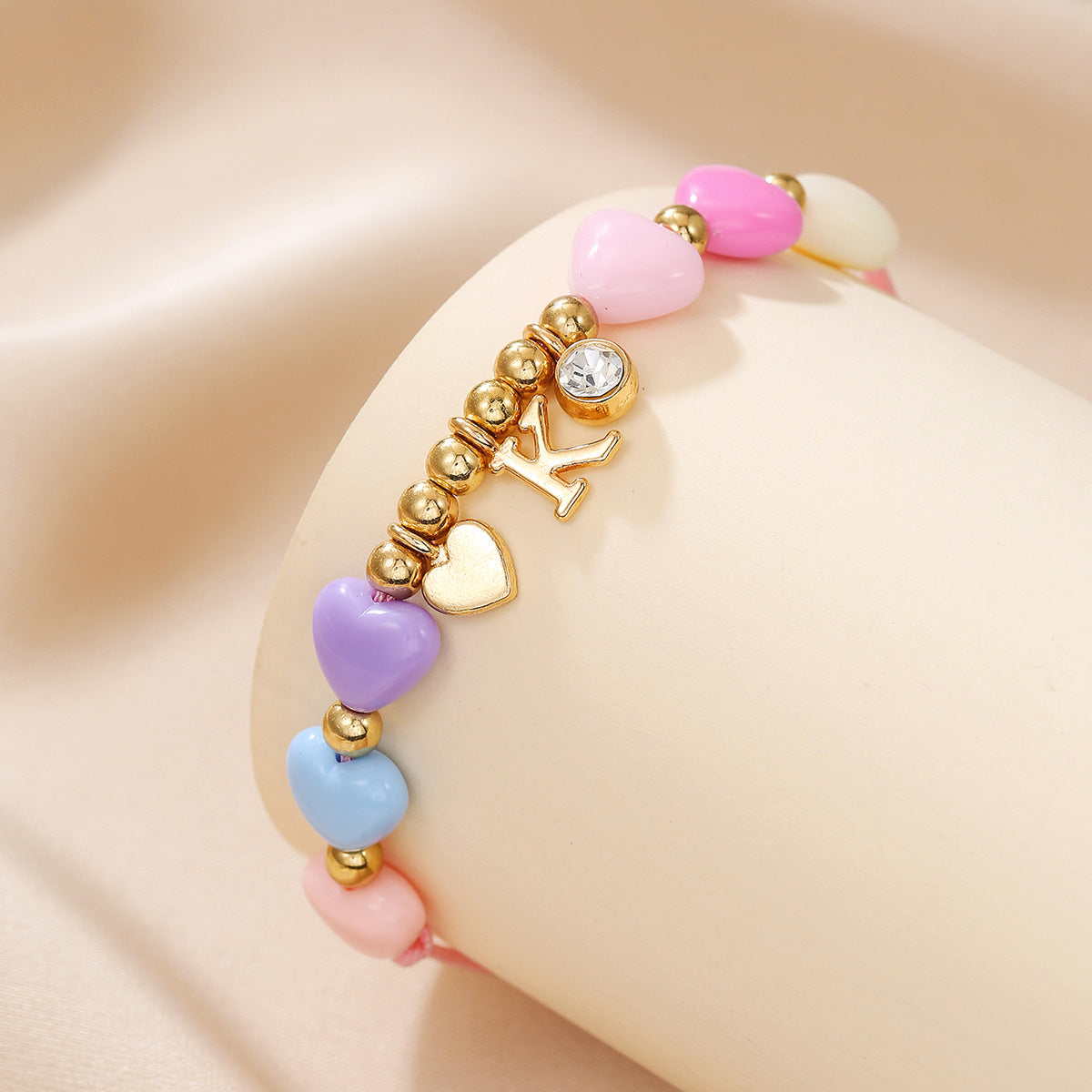 Wholesale Cute Adjustable Colorful Beaded Heart Alloy Letter Pendant Children' s Bracelet