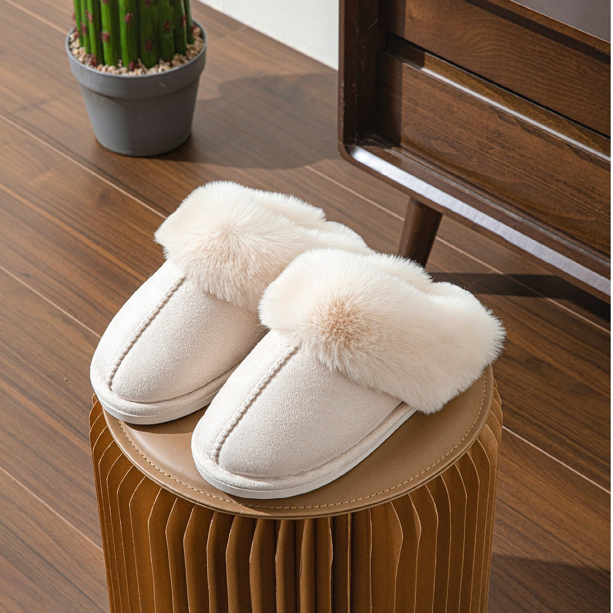 Wholesale Solid Color Imitation Deer Skin Anti Slip Memory Sponge Neutral Autumn and Winter Home Slippers