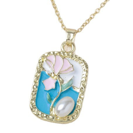 Wholesale retro oil painting style baroque pearl flower alloy necklace