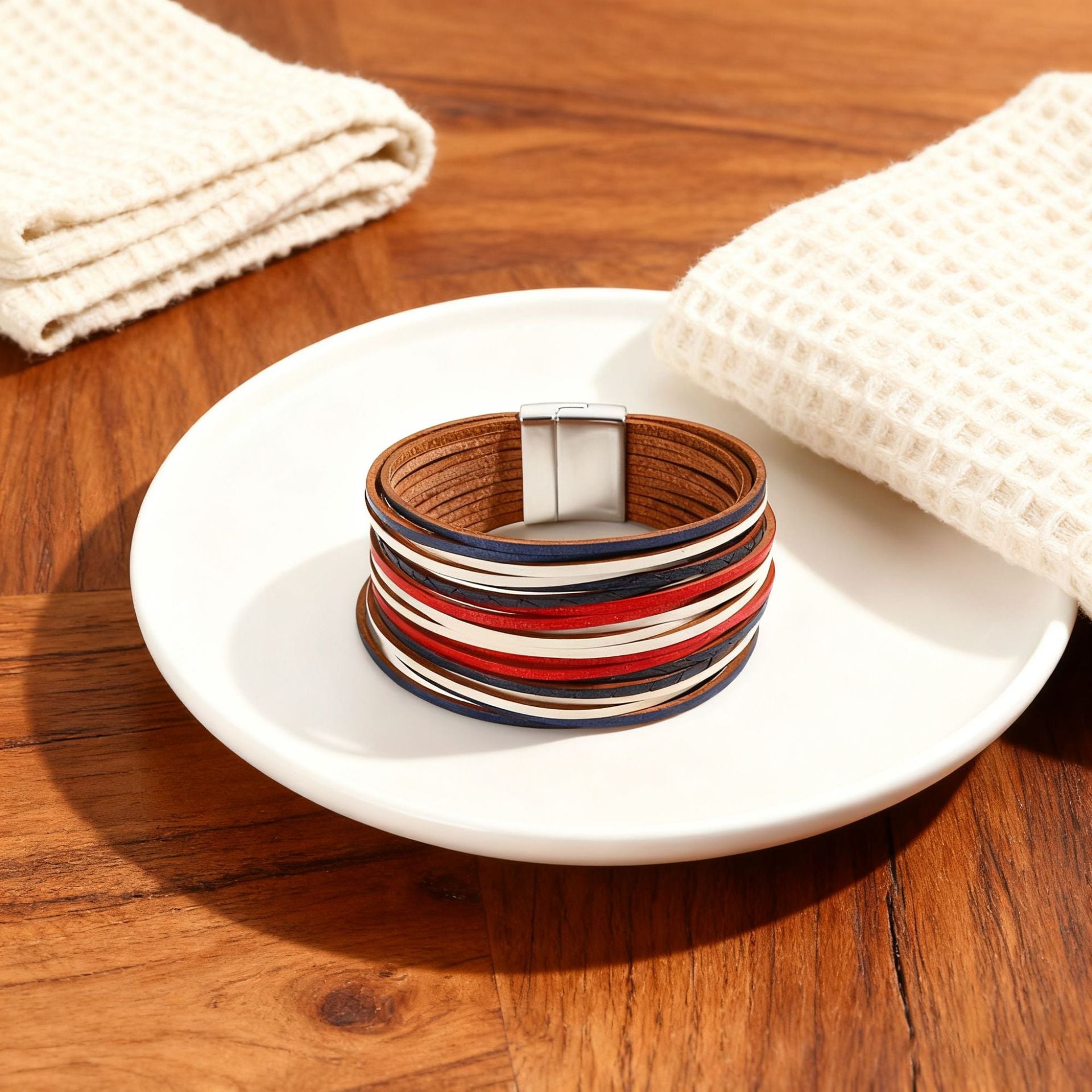 Wholesale Color-blocked embossed  Layered Bracelet Set