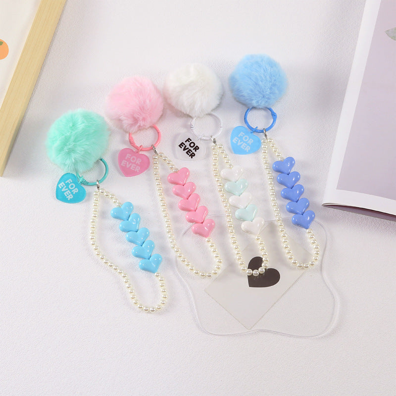 Wholesale Colorful Love Fur Ball Beaded Keychain