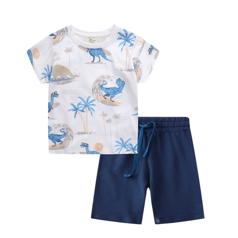 Wholesale European American Style Boys Summer Short Sleeve T Shirt Set Two Piece Outfit Chic Boutique Resale