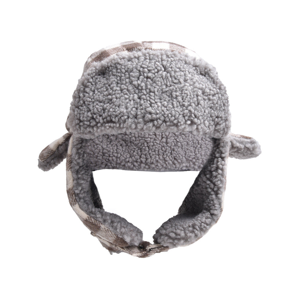 Wholesale Winter Cold and Warm Black and Red Plaid Outdoor Ear Protection Hat