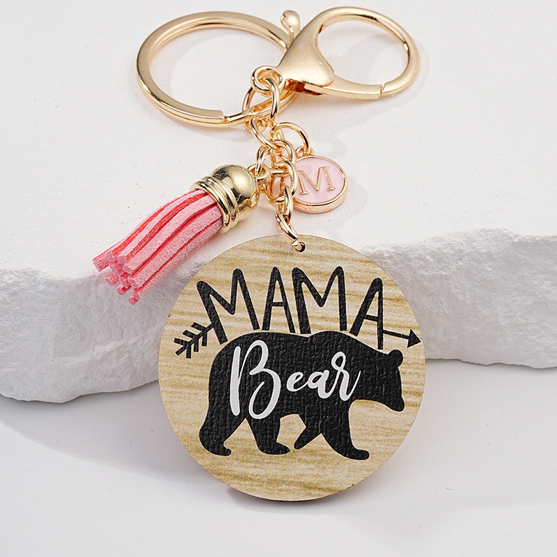 Wholesale Wooden Mother Bear Mother's Day Gift Metal Keychain