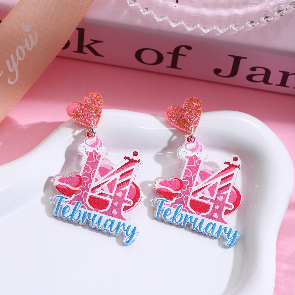 Wholesale Valentine' s Day Pink Love Acrylic Earrings