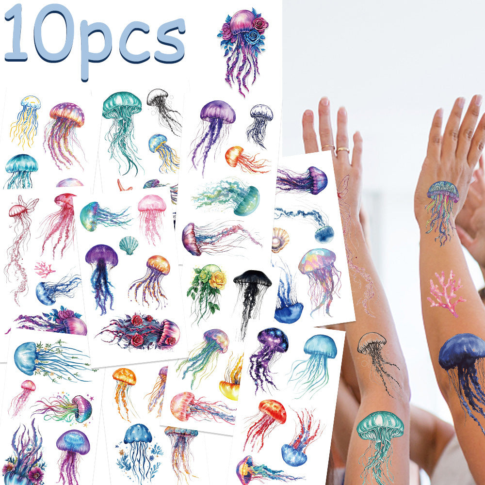 Wholesale 10 pcs/ pack of colorful ocean jellyfish painted tattoo stickers
