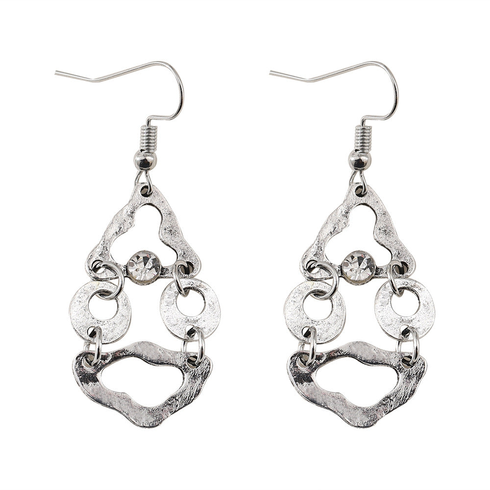 Wholesale Literary retro geometric splicing irregular hollow diamond earrings