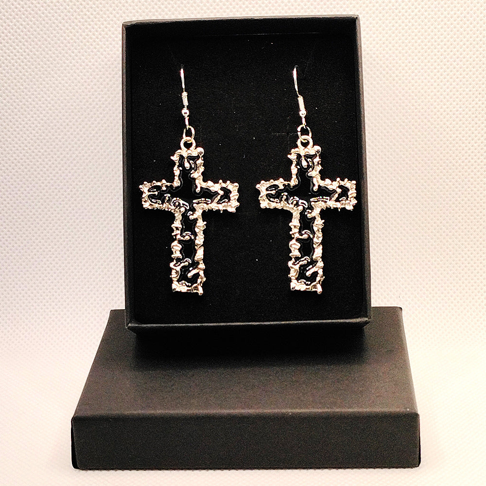 Wholesale Goth Oil Drop Cross Alloy Earrings