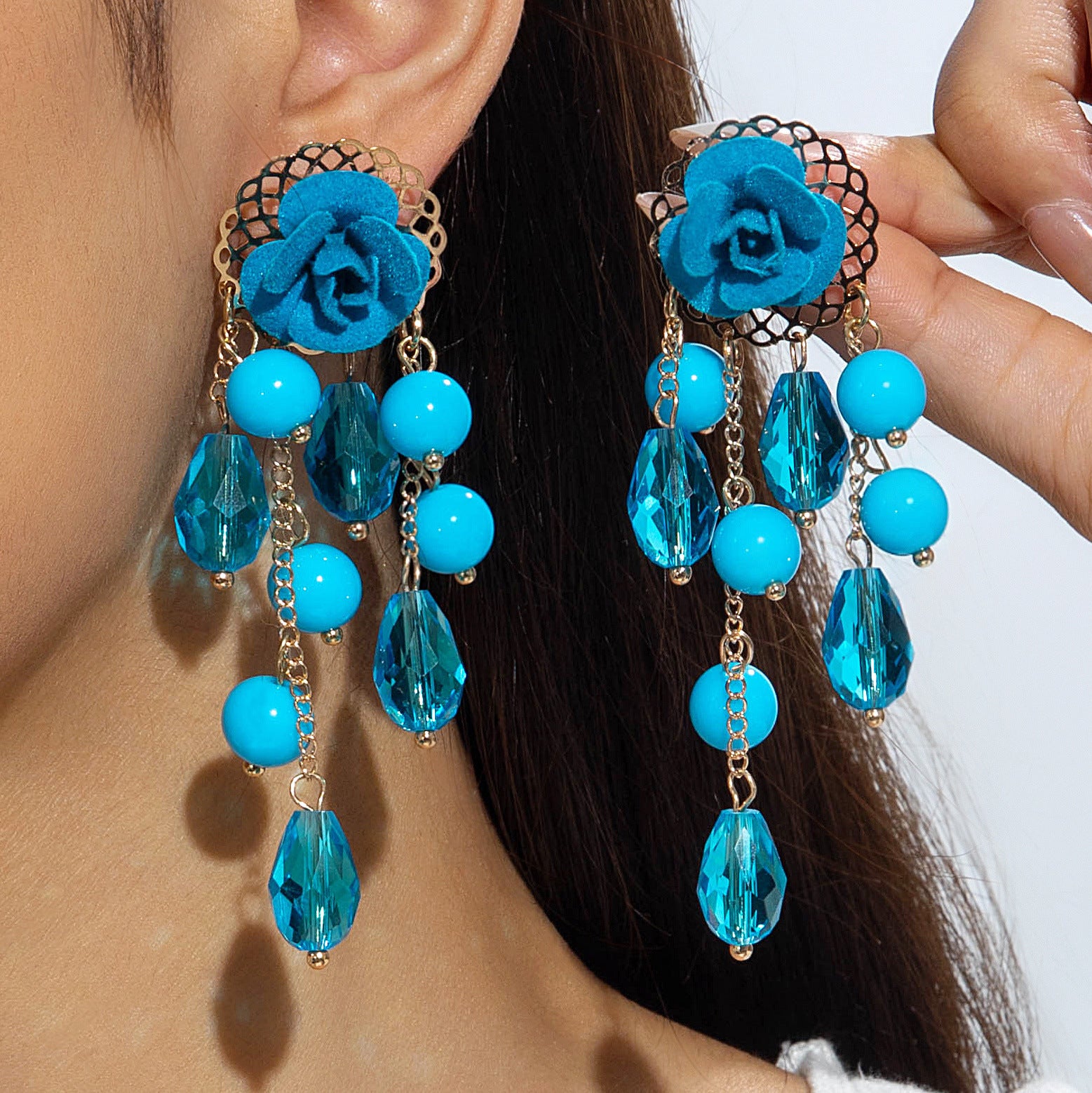 Wholesale Long tassel flower Valentine' s Day earrings